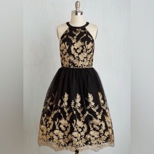 Chi Chi London Elegant Black and Gold Floral Dress